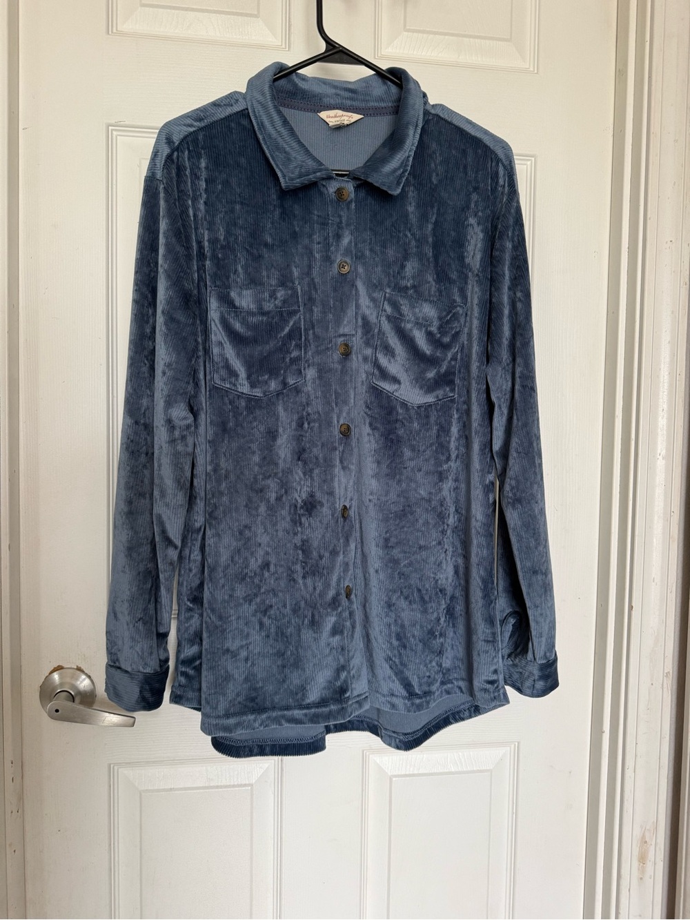 Weatherproof Plush Button-Up Shirt Jacket in Slate Blue